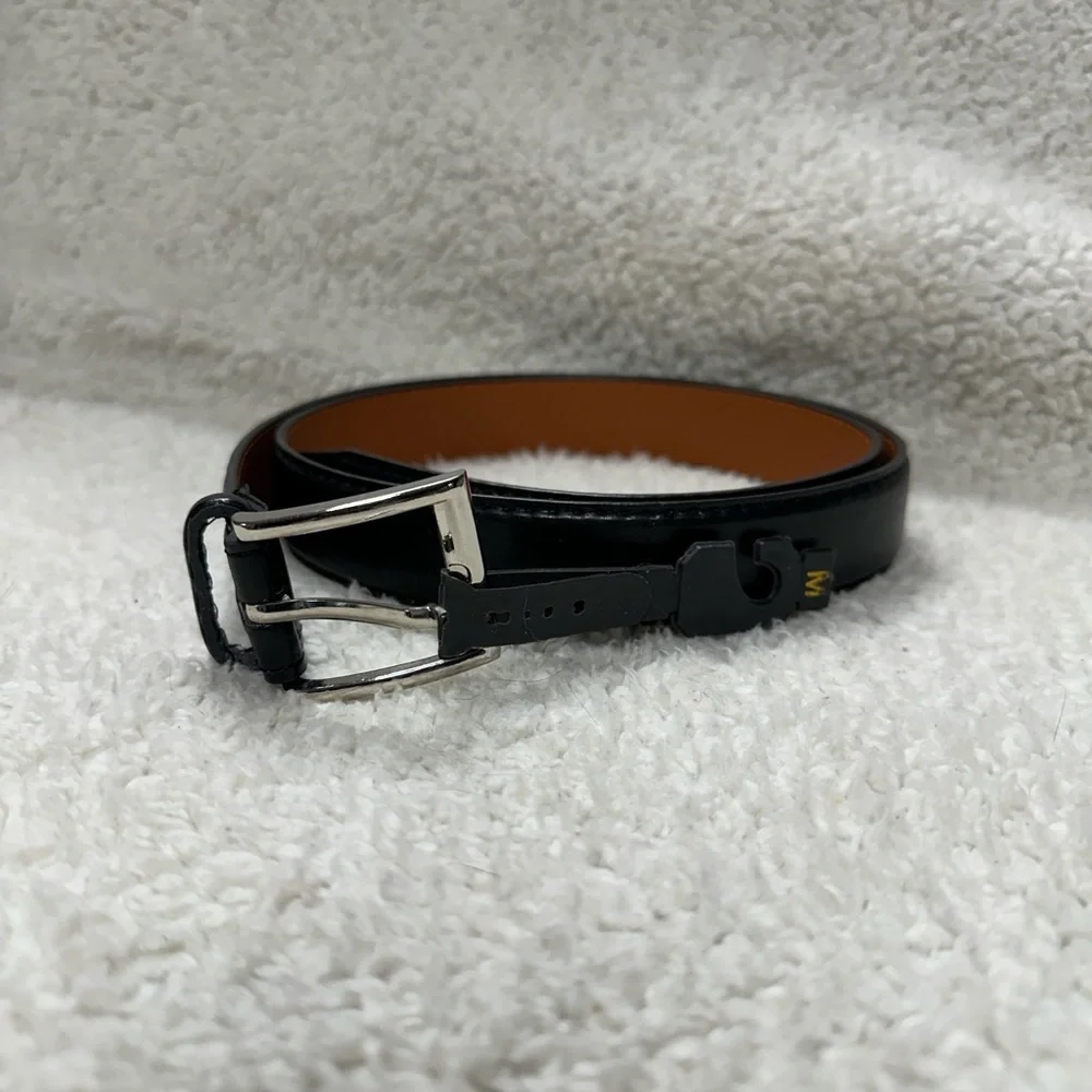 Men’s Black Leather Dress Business Belt, Silver Tone Buckle, 34-36 NWT